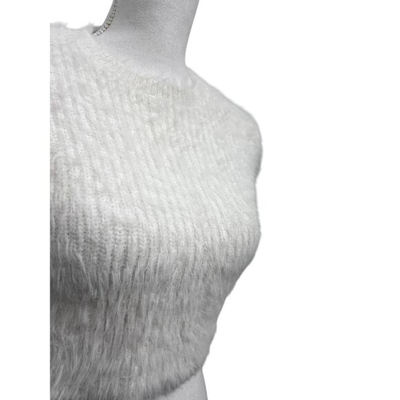 Zara Ivory Eyelash Faux Fur Cropped Knit Sweater Top Small Stretch - Picture 4 of 6